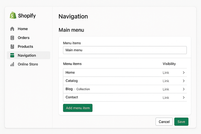 How to add navigation on online store in shopify